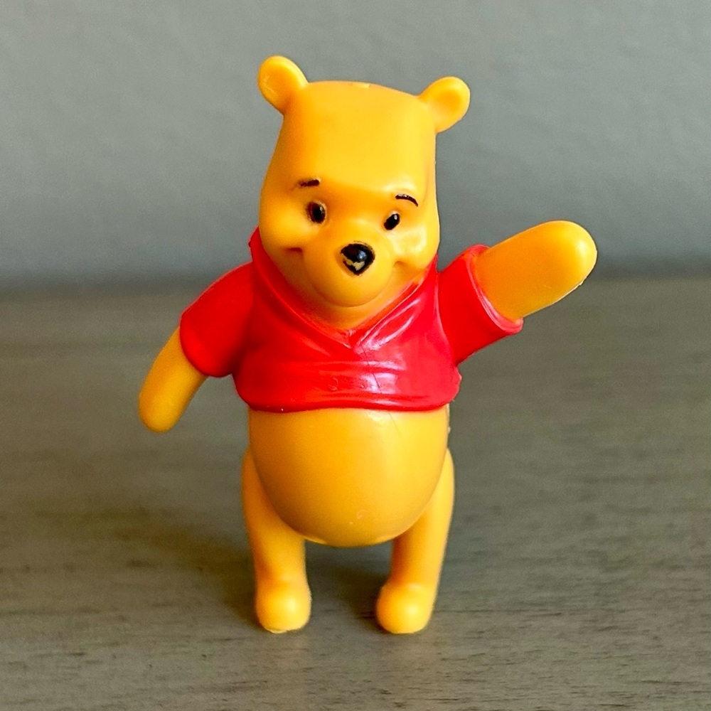 Vintage Disney Winnie The Pooh Waving 2" Collectible Figure Rare  Yellow Red